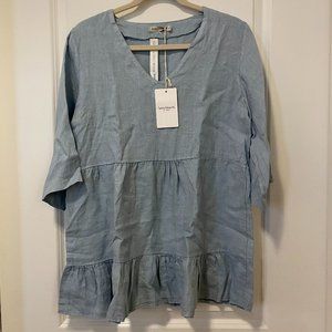 Laura Bianchi Blue 100% Linen Tiered Shirt - L